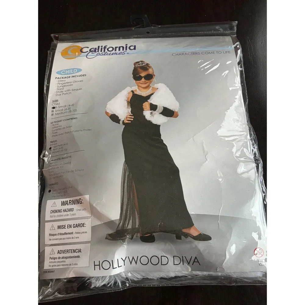 California Costumes Hollywood Diva Girls Dress Up Set Black White Small 6-8 0044